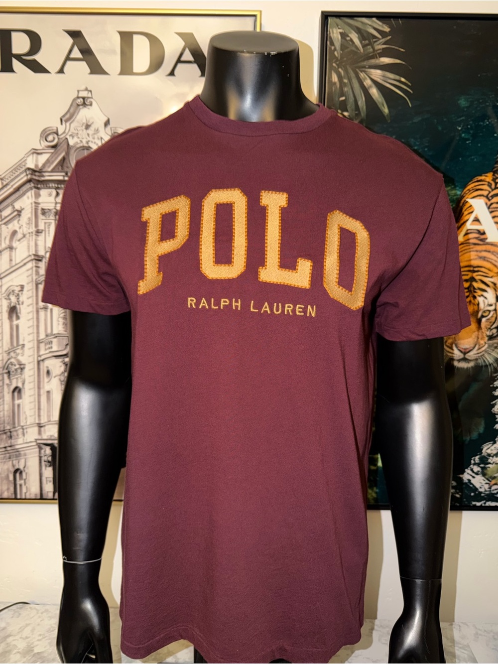 Ralph Lauren Burgundy Tee with Gold POLO Applique